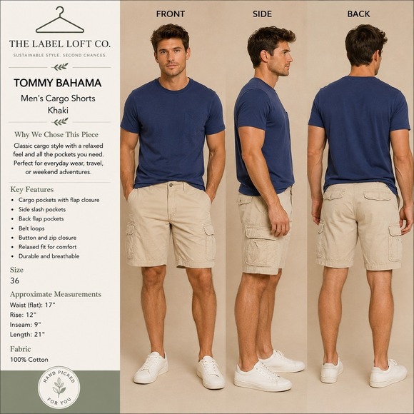 Tommy Bahama Other - Tommy Bahama Jeans Men's 36 Khaki Cargo Shorts 100% Cotton Island Crafted